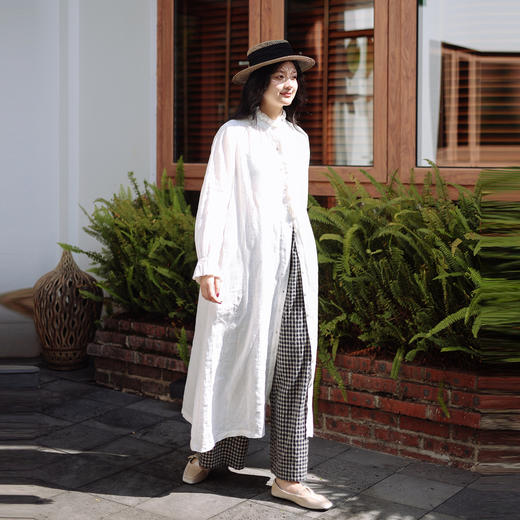 绽放131朵/叠穿神器2024新款亚麻棉格子裤日系文艺直筒裤宽松长裤 商品图2