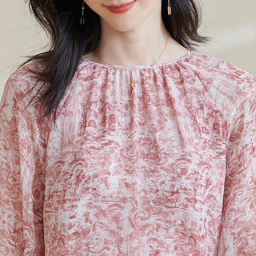 剩S/L/XXL 米思阳2026春季新款粉色印花春日衬衫法式优雅漂亮女士上衣0791 商品图4