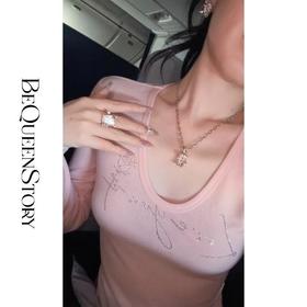 余潇潇【马卡龙变奏】时尚百搭设计感舒适修身圆领烫钻亲肤上衣女装