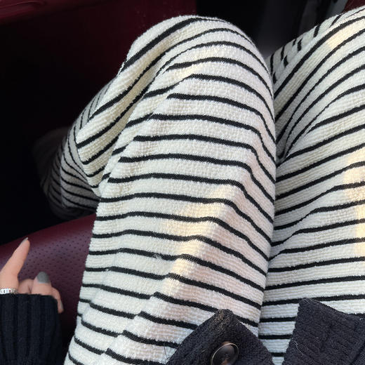 「高腰·松紧！两色可选」黑白条纹阔腿裤 女春秋高腰垂感休闲遛弯裤软糯慵懒针织拖地长裤子下装 商品图1