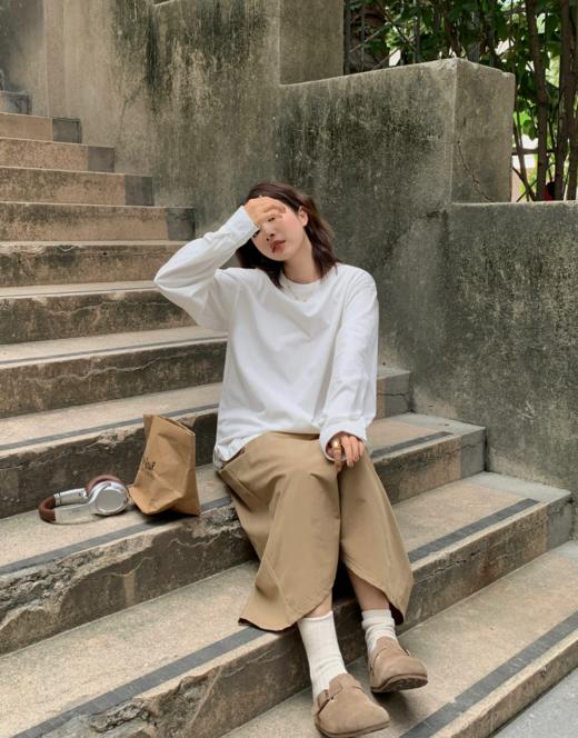 老米优品/JI简系列❤开春bai搭！基础款卫衣TEE《衬衫袖拼接设计白T》简约随性，宽松休闲不挑身材，圆弧下摆设计 商品图2