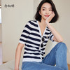 【商场同款】CNK4381   宽条纹黏胶锦纶 藏蓝色条纹 V领针织衫 商品缩略图0