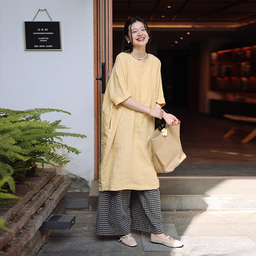 绽放178朵/2024新款亚麻连衣裙棉麻宽松茧型中长款日系裙旅行叠穿 商品图2