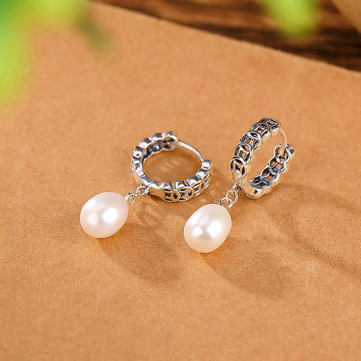 【雾锁千金】S925银淡水珍珠复古钱币耳饰【CW-EJ00329】 商品图1