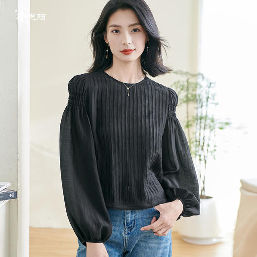 剩S/XL/XXL 米思阳2026春季新款时尚洋气设计感上衣小众黑色宽松衬衫女0383 商品图0