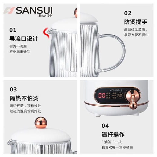 山水（SANSUI）养生壶煮茶器迷你办公室一人用电炖养生杯 0.5L白色KT-890 商品图4