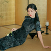 文艺复古风，春夏季新款牛奶丝植绒优雅气质旗袍老上海旗袍连衣裙HYM-23549 商品缩略图1