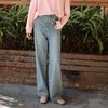 绽放087朵/2024春季经典怀旧复古简约水洗蓝宽松拖地阔腿牛仔裤 商品缩略图0