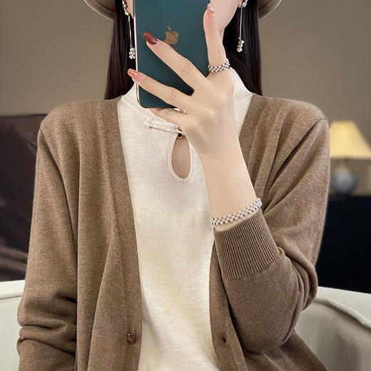 Avann假两件盘扣领羊毛混纺开衫2355 商品图9