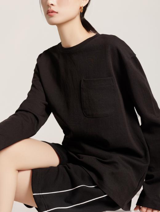 老米优品/JI简系列❤黑白2色~~ 随性松弛感《基础款口袋设计宽松长袖T》纯色圆领叠搭单穿绝绝子！ 商品图9