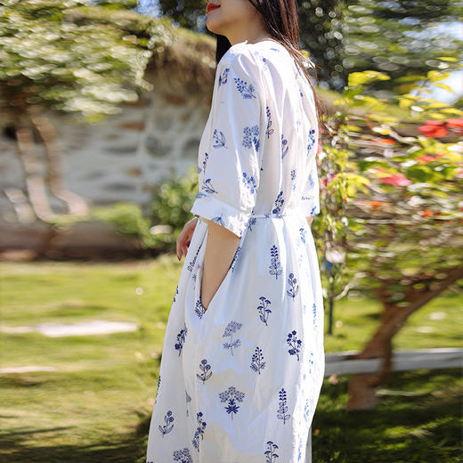 绽放178朵/2024新款亚麻连衣裙棉麻宽松茧型中长款日系裙旅行叠穿 商品图3
