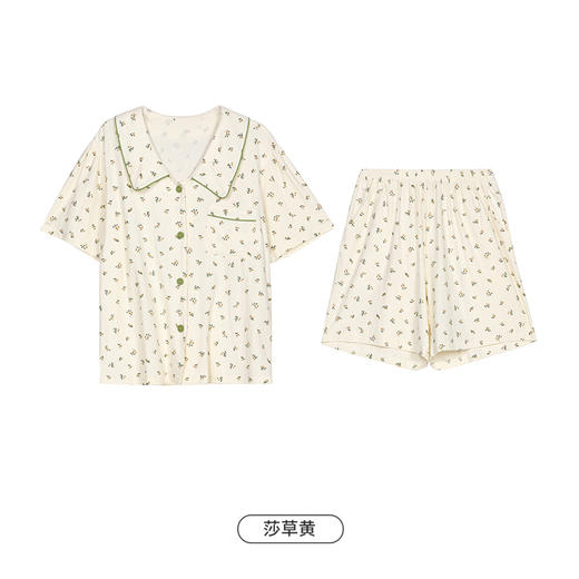 都市丽人生活家居春夏睡衣女针织提花家居服薄款短袖短裤女士针织套装LH41D9 商品图9