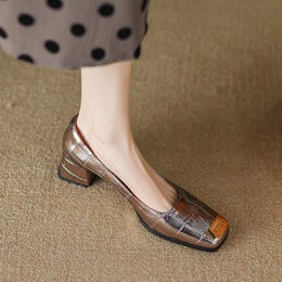 【预售5天】法式复古单鞋，女百搭小众新款浅口方头中跟鞋粗跟高跟鞋TX&TX347-6