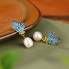 【春归蝴蝶】S925银镀金淡水珍珠国潮珐琅蝴蝶不规则耳饰【CW-ED02955】 商品缩略图2