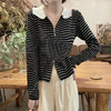 「四款可选！撞色翻领条纹长袖」春季新款双拉链针织衫女春秋季新款修身打底衫短款上衣女装 商品缩略图3