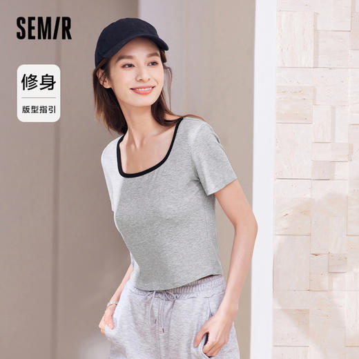 森马内衣女简约内搭短袖上衣可外穿方领修身显瘦打底衫 商品图1
