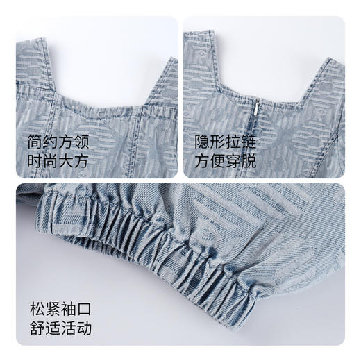女童牛仔连衣裙新款夏纯棉简约纯色提花公主裙子安奈儿童装EG423079 商品图4