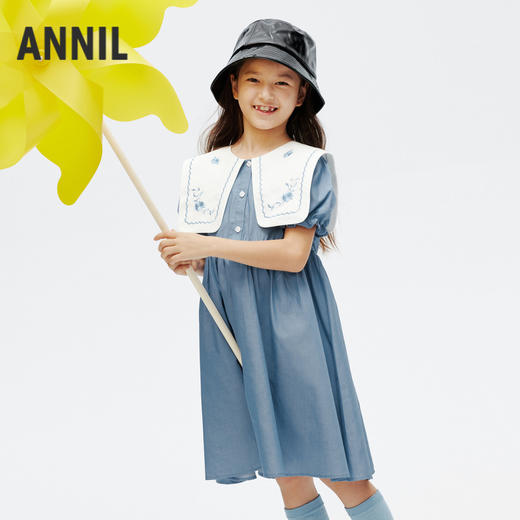 女童短袖连衣裙新款夏甜美水手领A字吸湿透气裙子安奈儿童装EG423061 商品图1