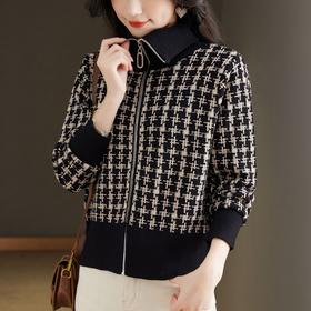 春款宽松休闲外搭时尚大翻领拉链针织开衫CC-XX-3886