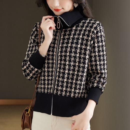 春款宽松休闲外搭时尚大翻领拉链针织开衫CC-XX-3886 商品图0