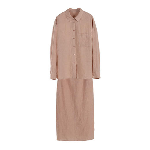 绽放146-147朵/2024春季高级感宽松文艺显瘦棉麻衬衫亚麻半裙套装 商品图4