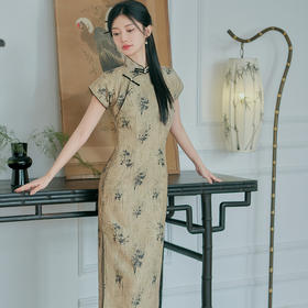 日常文艺，春夏新款仿天丝新中式旗袍古典风气质旗袍裙HYM-23539