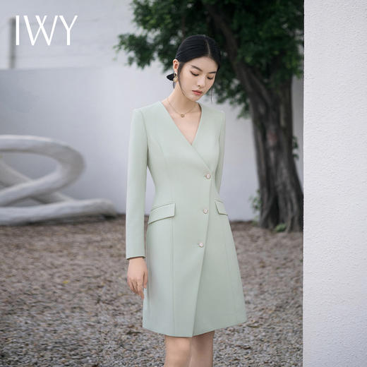 IWY/绿色高级连衣裙职业装名媛女播音主持人艺考播音学生面试演讲裙子Q13303 商品图3