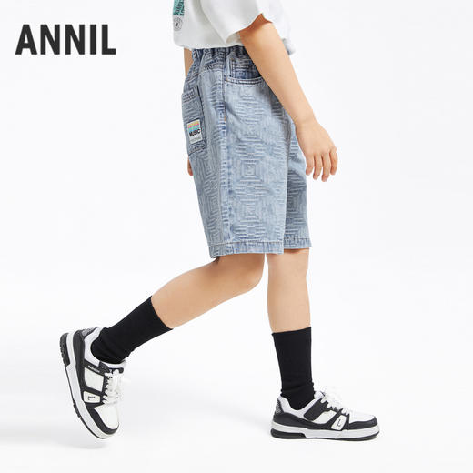 男童牛仔中裤新款夏纯棉时尚提花透气挺括五分裤子安奈儿童装EB426116 商品图2