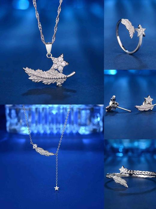 【单叶橄榄枝五星系列】新款925银锆石项链戒指耳钉手镯ss 商品图0