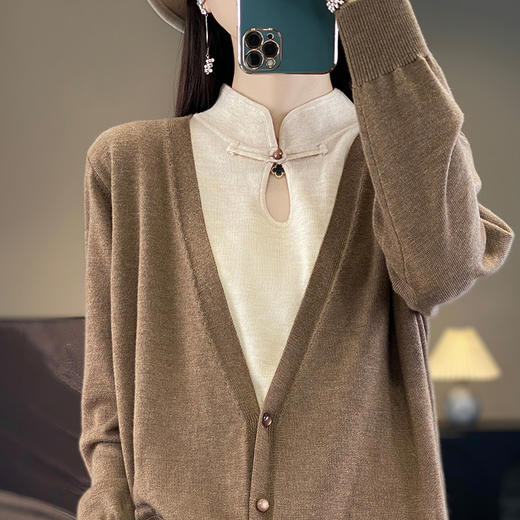 Avann假两件盘扣领羊毛混纺开衫2355 商品图5
