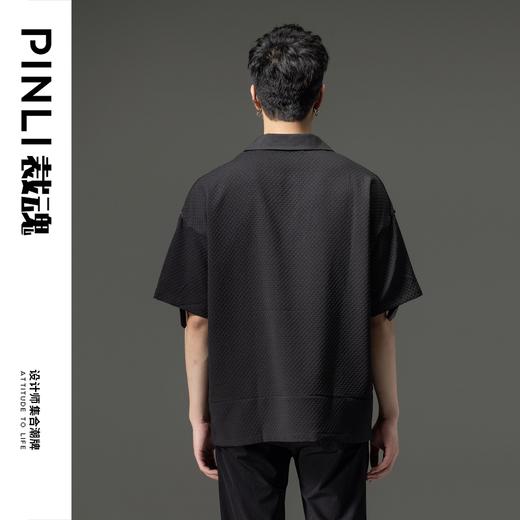 PINLI品立裁魂夏季新款西装领短袖T恤男士宽松黑色休闲潮上衣BC242111028 商品图2
