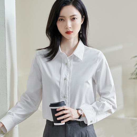 米思阳2025春春季新款气质通勤白色衬衫高级感纯棉宽松上衣女0855 商品图1