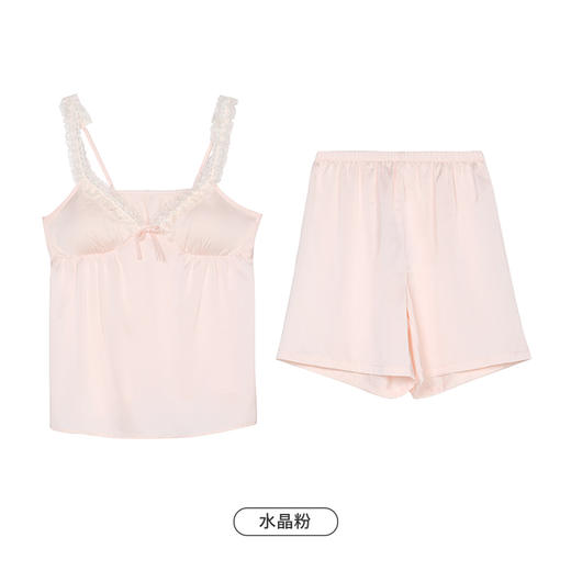 都市丽人生活家居春夏睡衣女冰雪丝家居服有罩杯薄款吊带短裤女士丝质套装LH42D7 商品图9