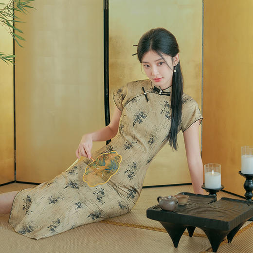 日常文艺，春夏新款仿天丝新中式旗袍古典风气质旗袍裙HYM-23539 商品图1