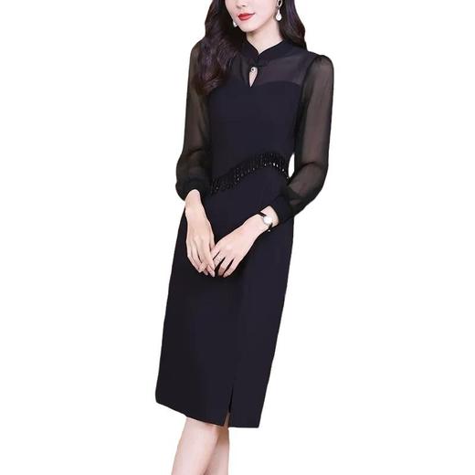 AHM-3077韩版洋气黑色包臀连衣裙女2024春季新款简约时尚职业通勤一步裙 商品图2