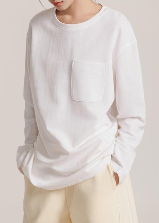 老米优品/JI简系列❤黑白2色~~ 随性松弛感《基础款口袋设计宽松长袖T》纯色圆领叠搭单穿绝绝子！ 商品图8