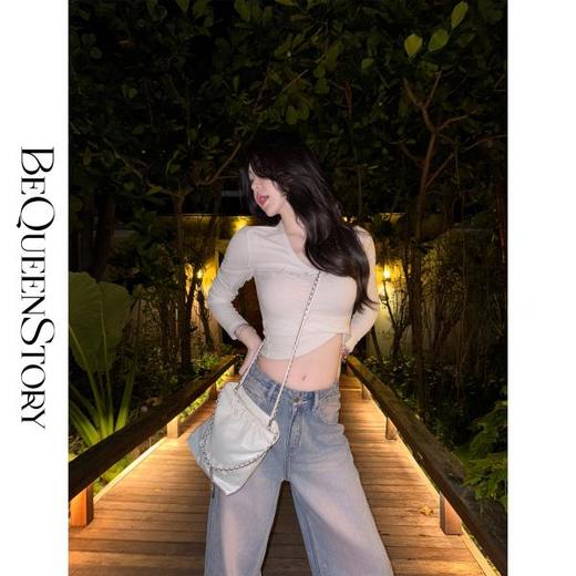 余潇潇【马卡龙变奏】时尚百搭设计感舒适修身圆领烫钻亲肤上衣女装 商品图1