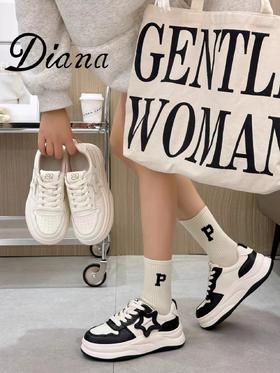 黛安娜新款厚底舒适轻便熊猫小白鞋板鞋