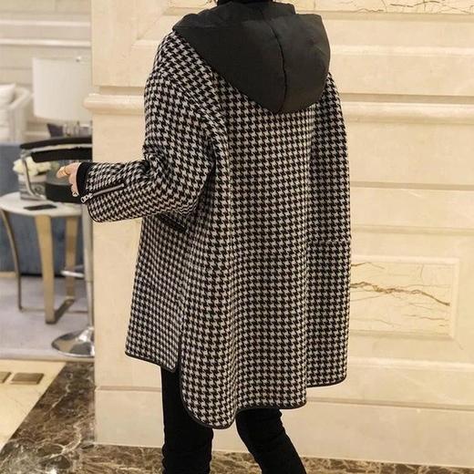雀说 外套女早春格子宽松连帽显瘦毛呢大衣4ZF-022605 商品图2
