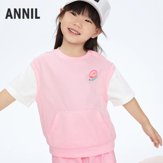 女童冰感抗菌短袖T恤超大袋鼠兜新款安奈儿童装实体店同款XG411651 商品图2