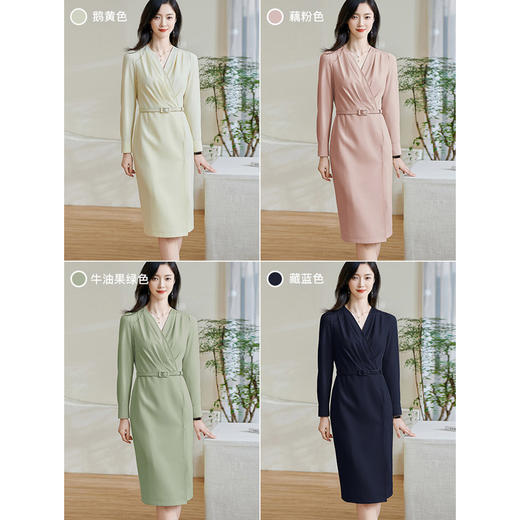 米思阳2026春季新款气质高级感收腰连衣裙v领褶皱修身一步裙0517 商品图1