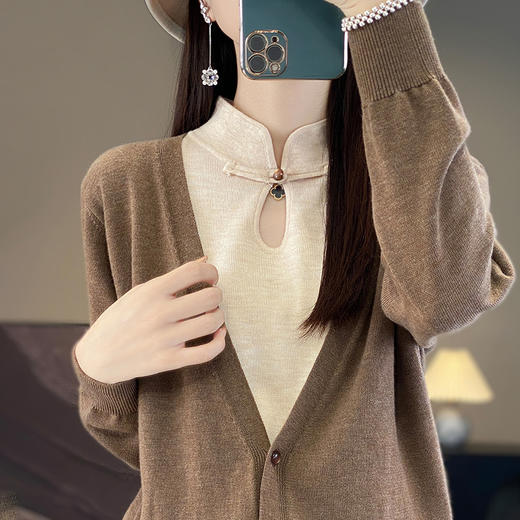 Avann假两件盘扣领羊毛混纺开衫2355 商品图6