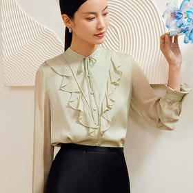 玳莎荷叶边真丝衬衫桑蚕丝时尚气质百搭长袖女士衬衣  CA31307