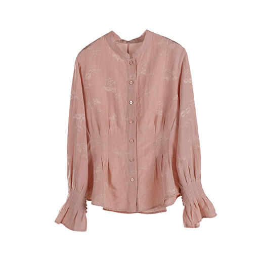 绽放089朵/高端光泽感亚麻棉新中式立领长袖微喇叭袖文艺棉麻衬衫 商品图4