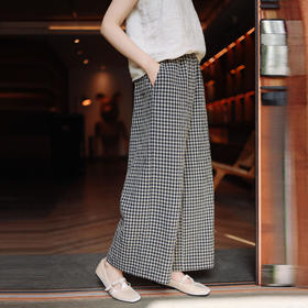 绽放131朵/叠穿神器2024新款亚麻棉格子裤日系文艺直筒裤宽松长裤