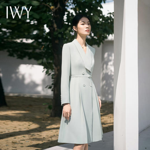 IWY/清新绿色西装连衣裙长袖名媛高级设计感医美服装高端演讲比赛服装Q13334 商品图3