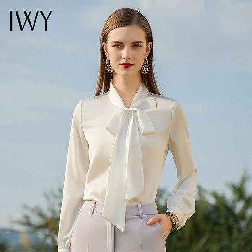 IWY/春装蝴蝶结衬衫白色雪纺面试衬衣女长袖设计感小众职业上衣B500 商品图2