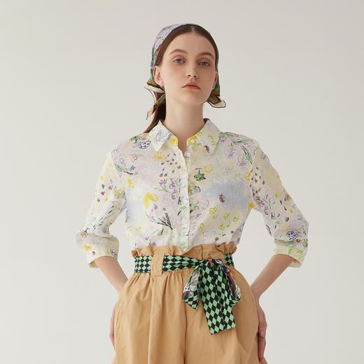 谜底碎花衬衫分袖女2024夏新款文艺风百搭宽松纯棉衬衣246MC9005 商品图1