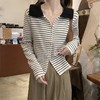 「四款可选！撞色翻领条纹长袖」春季新款双拉链针织衫女春秋季新款修身打底衫短款上衣女装 商品缩略图2