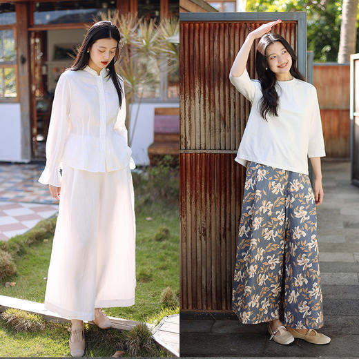 绽放113朵/100%干洗亚麻自然肌理筋骨感宽松显瘦显腿长百搭阔腿裤 商品图2